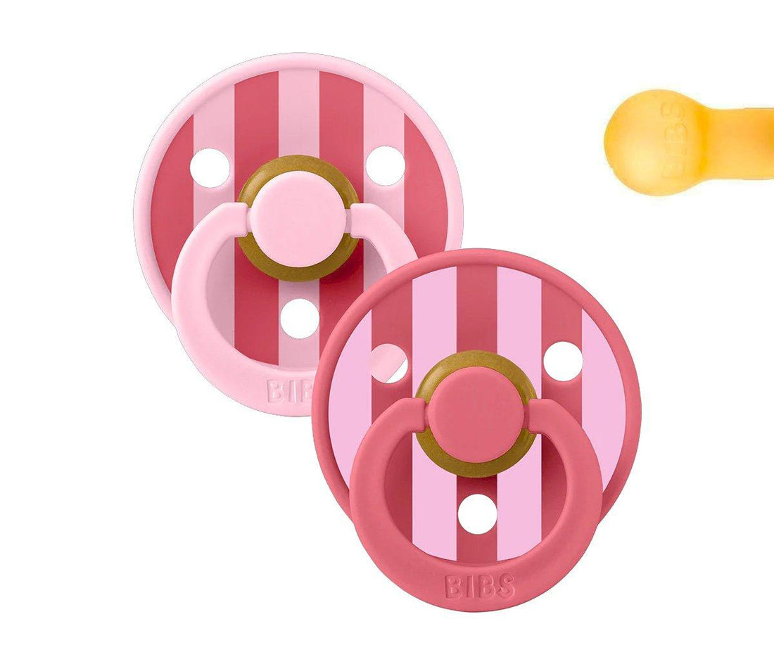 2 chupetas redondas BIBS Studio Colour block baby pink coral mix