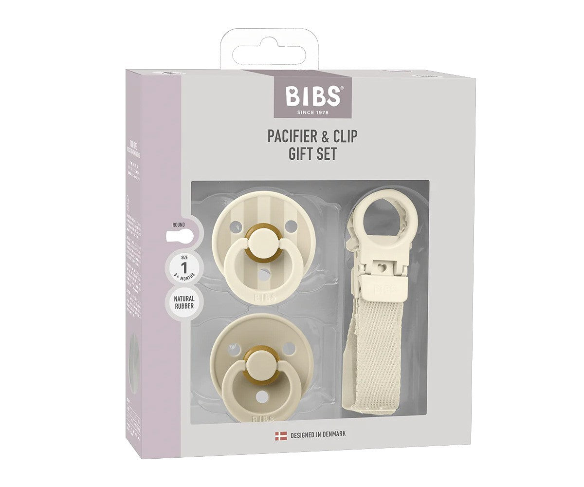 Conjunto 2 chupetas BIBS Colour + prende-chupeta ivory