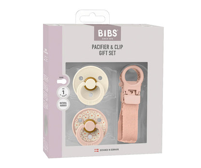 Conjunto 2 chupetas BIBS Colour + prende-chupeta blush