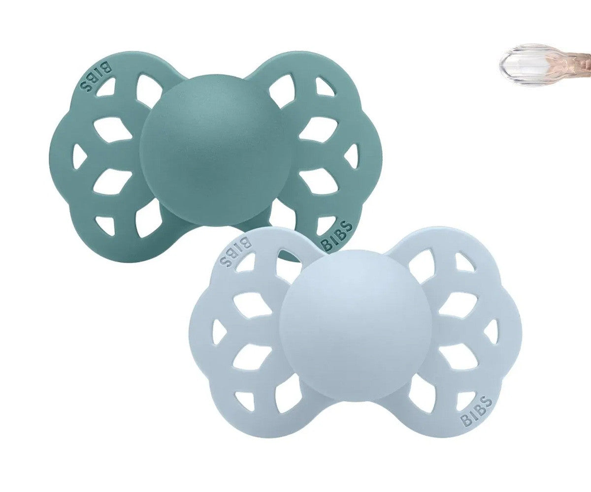 2 chupetas BIBS Infinity simétrica silicone baby blue | island sea