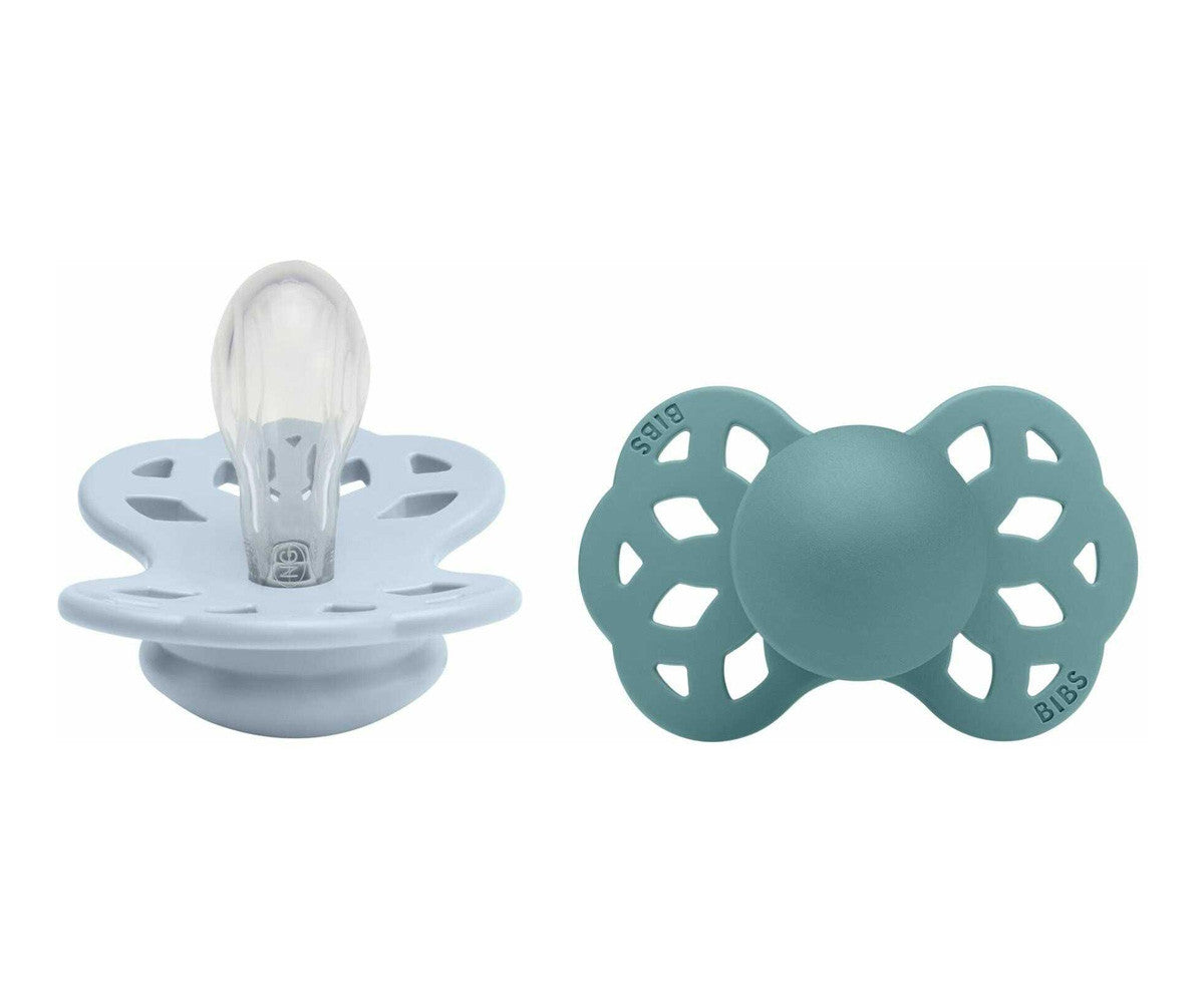 2 chupetas BIBS Infinity simétrica silicone baby blue | island sea