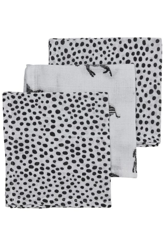 3 musselinas zebra | cheetah black 30x30 cm Muslin Meyco 