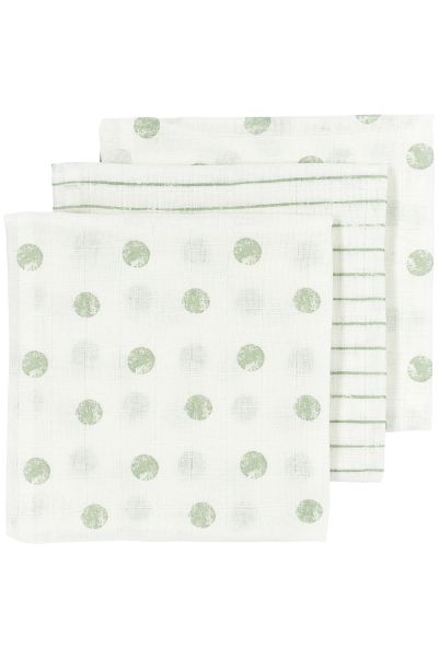 3 musselinas dot stripe sea green 70 x 70 cm