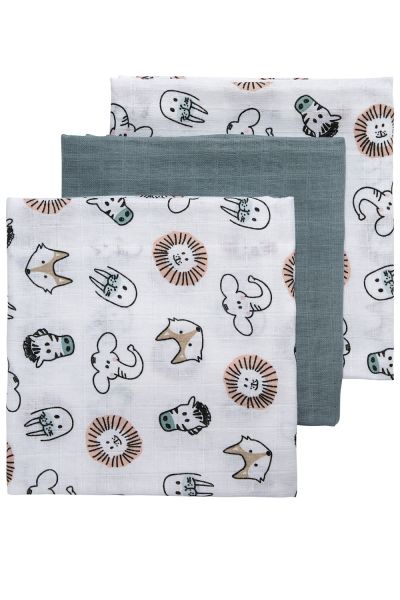 3 musselinas animal stone green 70 x 70 cm