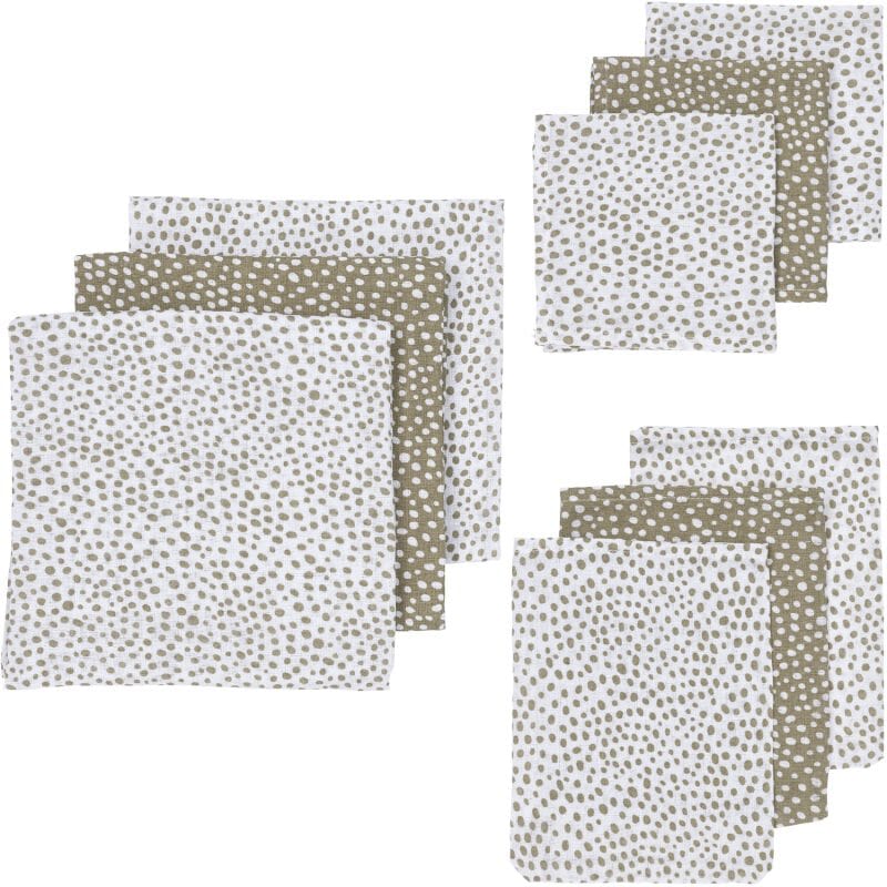 Conjunto 9 musselinas | luvas de banho cheetah taupe Muslin Meyco 