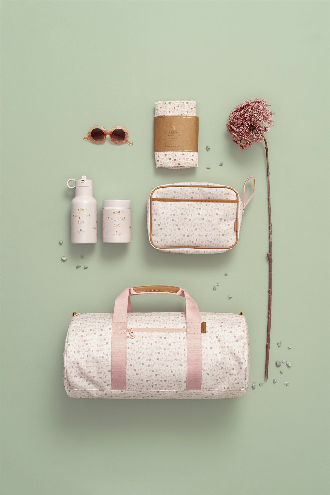 Garrafa térmica flores 500 ml + 2 tampas