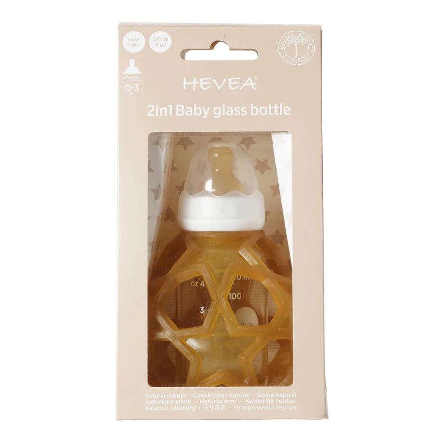 2 em 1 Biberão de vidro + bola de estrelas natural Biberão Hevea 