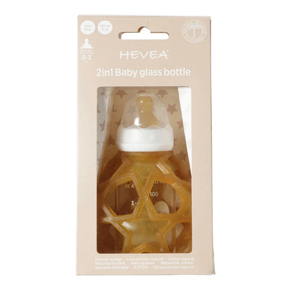 2 em 1 Biberão de vidro + bola de estrelas natural Biberão Hevea 