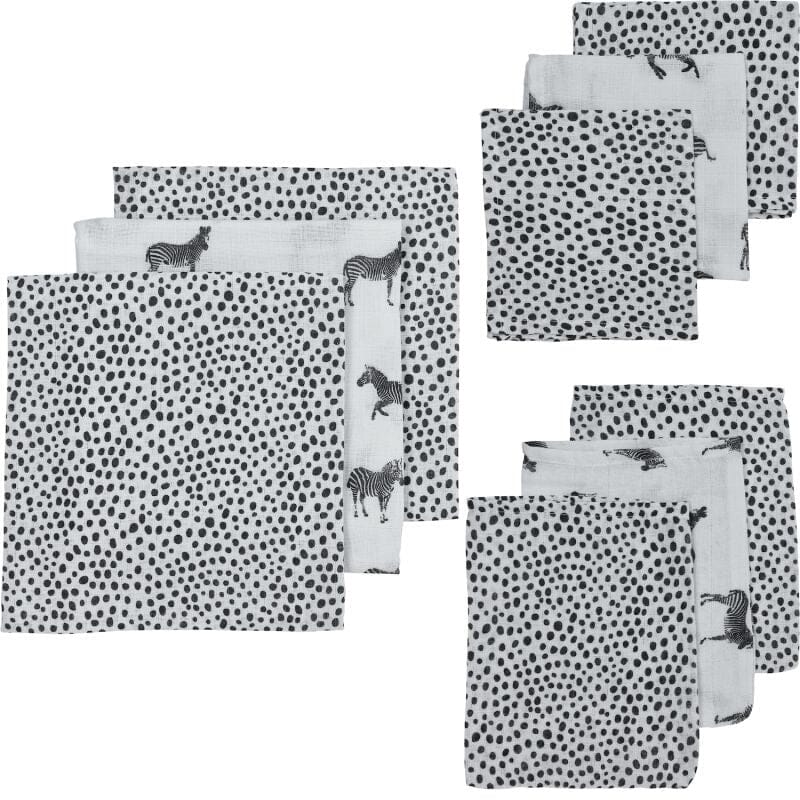 Conjunto 9 musselinas | luvas de banho zebra Muslin Meyco 