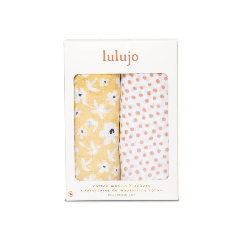 2 musselinas yellow wildflowers &amp; dots 100 cm Lulujo 