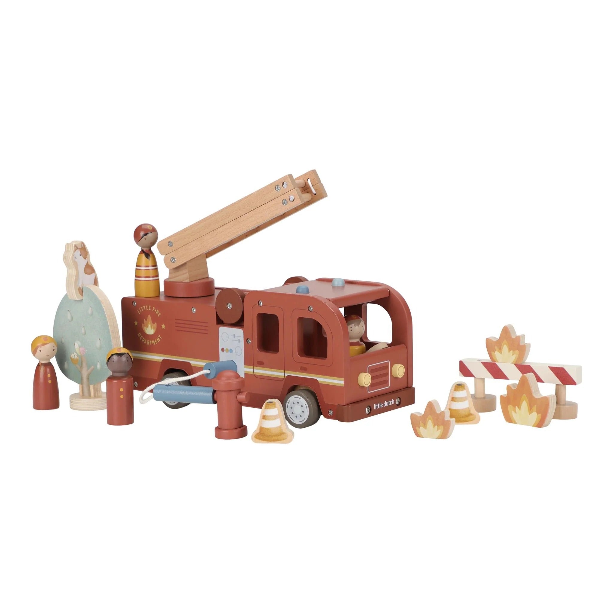 Camião de bombeiros + figuras de madeira