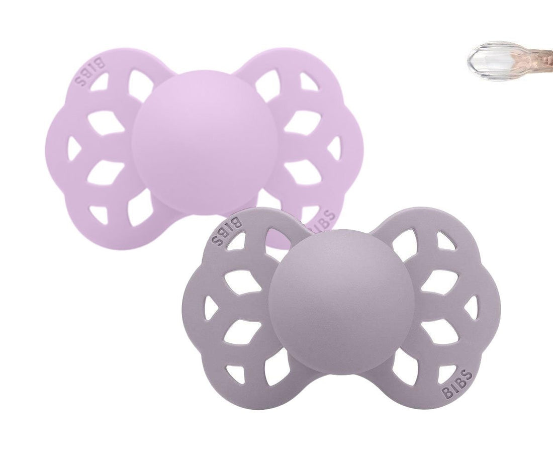 2 chupetas BIBS Infinity simétrica silicone sky | mauve