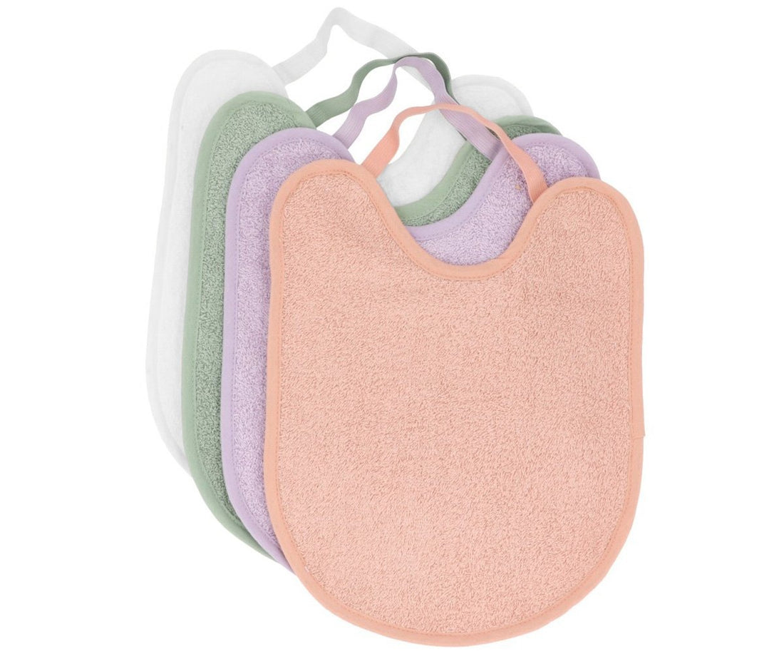 Pack 4 babetes toalha rosa/malva/sage/ivory