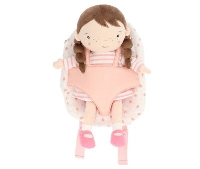 Porta-bebés mochila branca morangos para bonecas