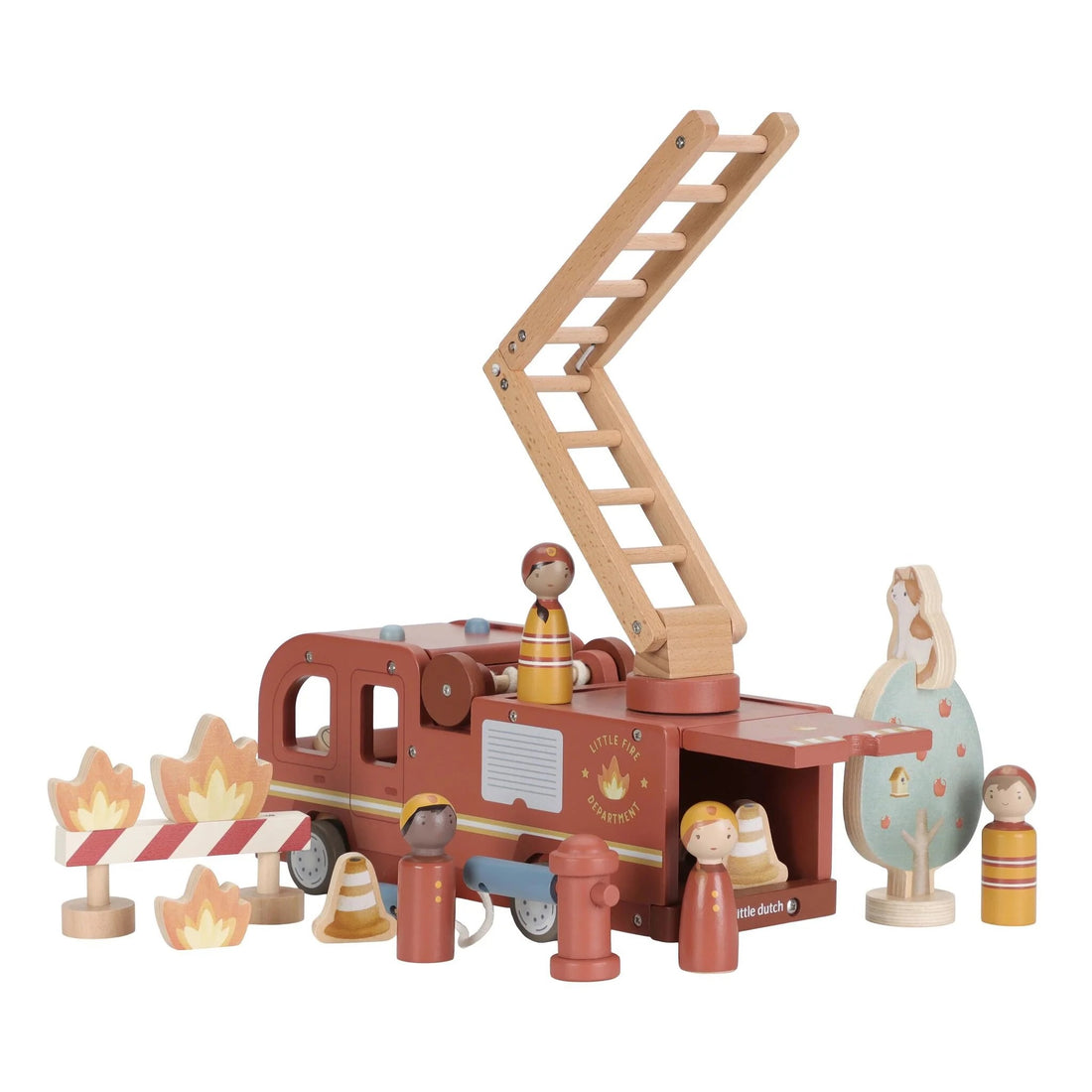 Camião de bombeiros + figuras de madeira