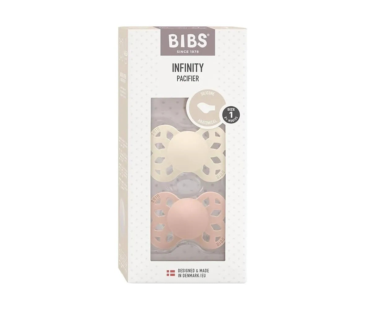 2 chupetas BIBS Infinity anatómica silicone ivory | blossom