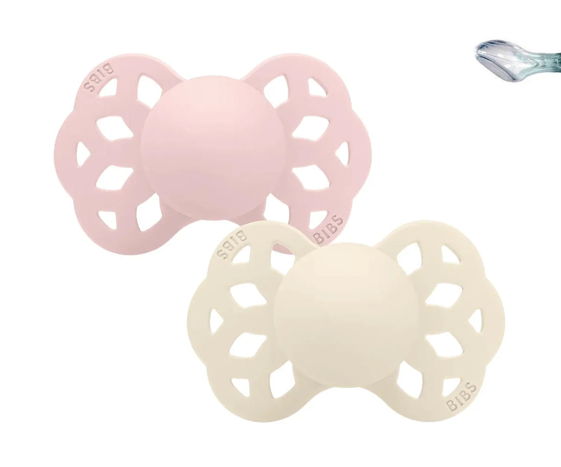 2 chupetas BIBS Infinity anatómica silicone ivory | blossom