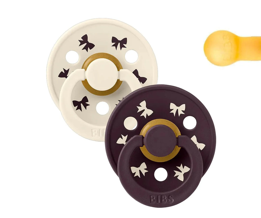 2 chupetas redondas BIBS Colour Natal bow ivory | plum