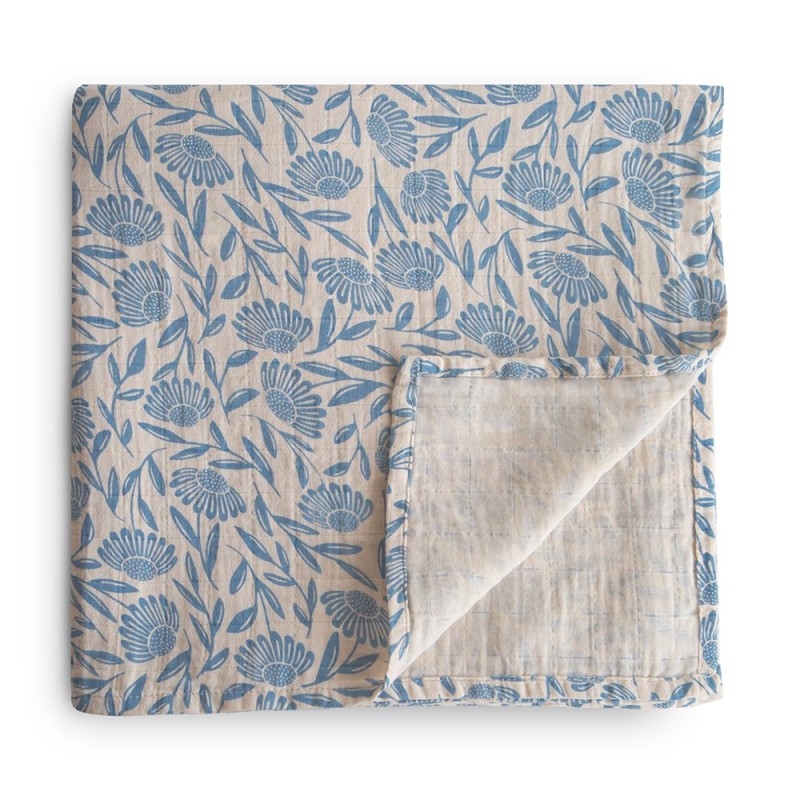 Musselina swaddle algodão flores azuis 120 cm