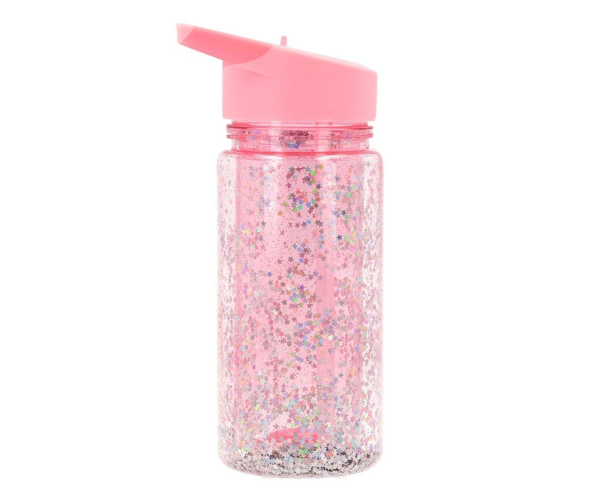 Garrafa com palhinha de plástico glitter stars gloss