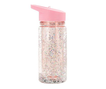 Garrafa com palhinha de plástico glitter stars pink
