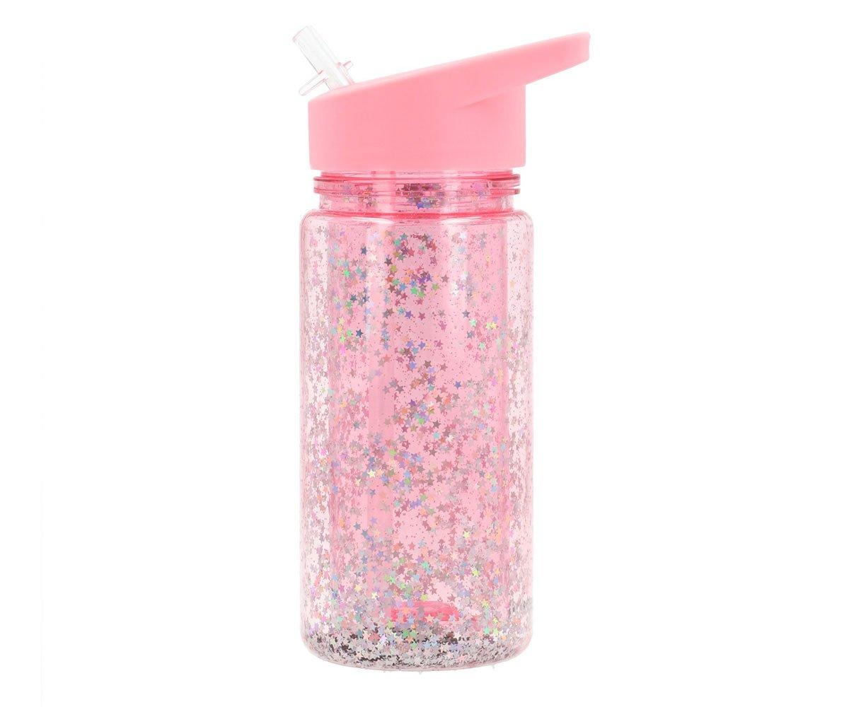 Garrafa com palhinha de plástico glitter stars gloss