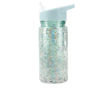 Garrafa com palhinha de plástico glitter stars turquesa