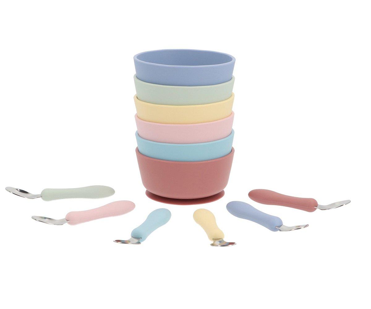 Taça com ventosa + colher de aço sage