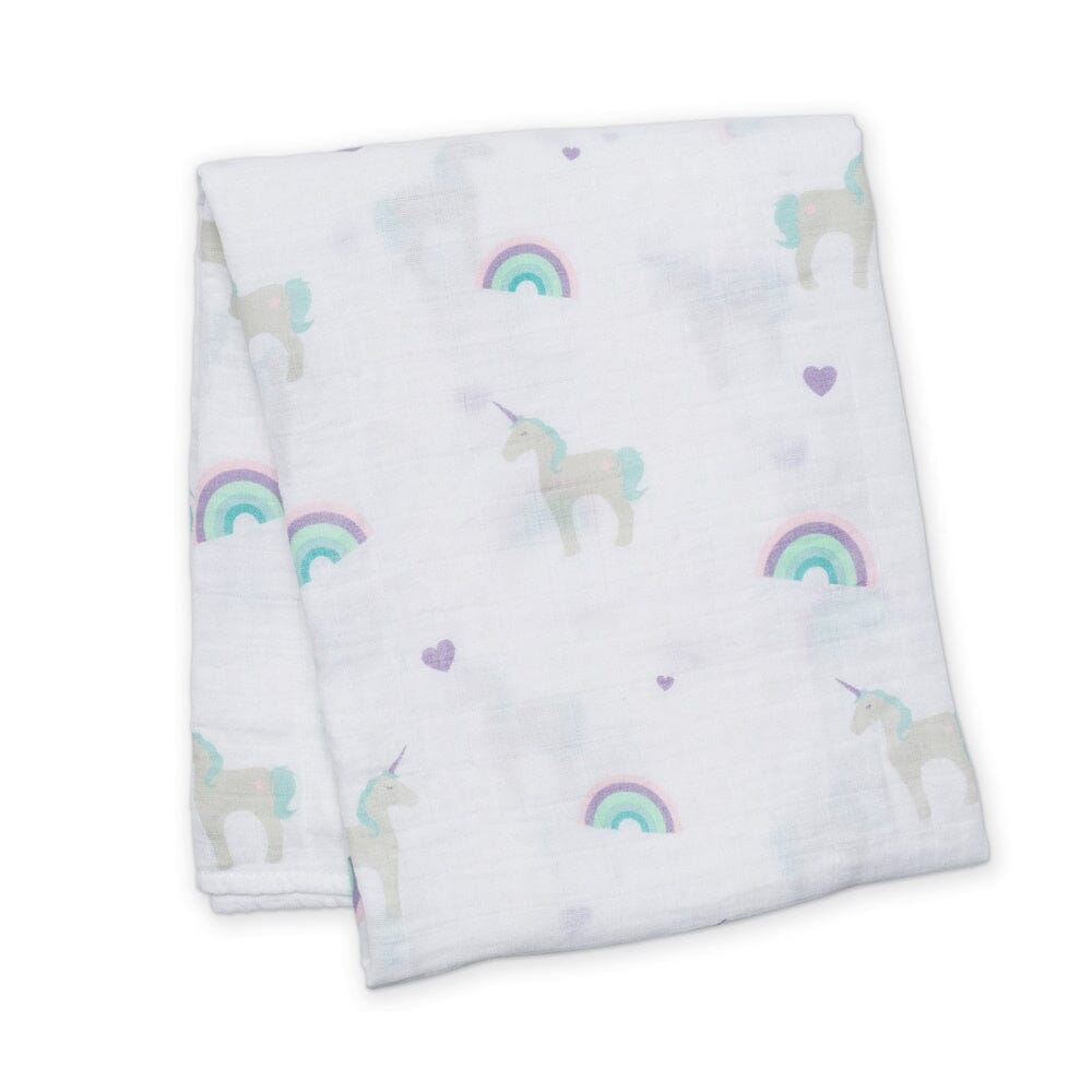 Musselina swaddle arco-íris &amp; unicórnios 120 cm Lulujo 