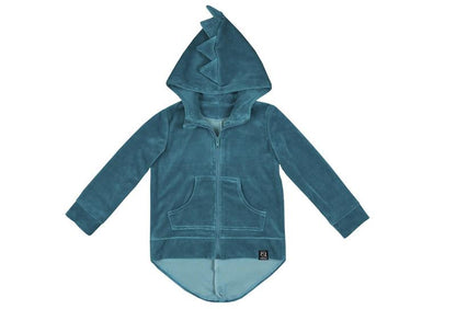 Dino hoodie velour turquoise Kukukid Tops Kukukid 