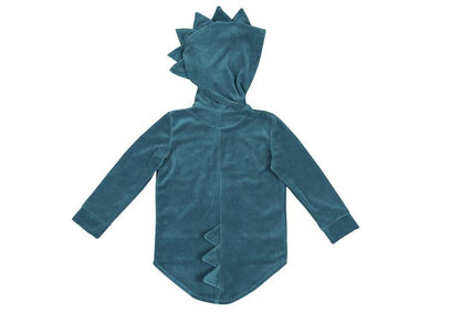 Dino hoodie velour turquoise Kukukid Tops Kukukid 