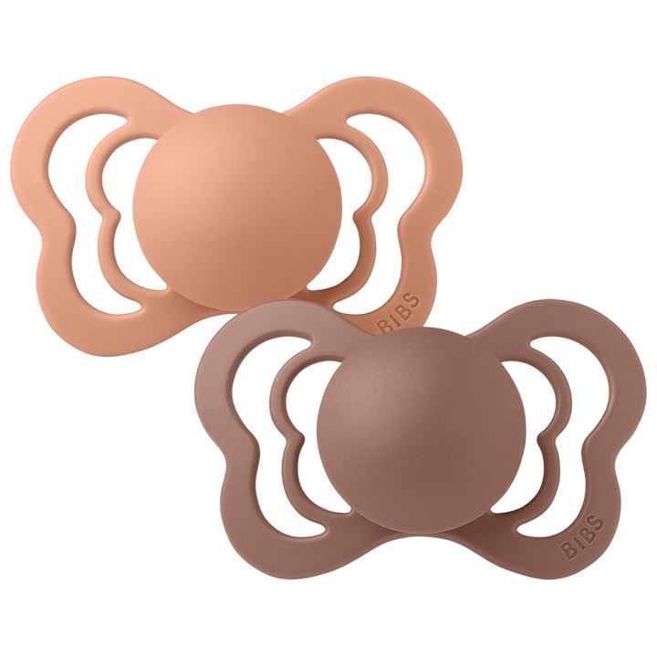 2-pack Bibs couture pacifier silicone peach| woodchuck Pacifier BIBS 