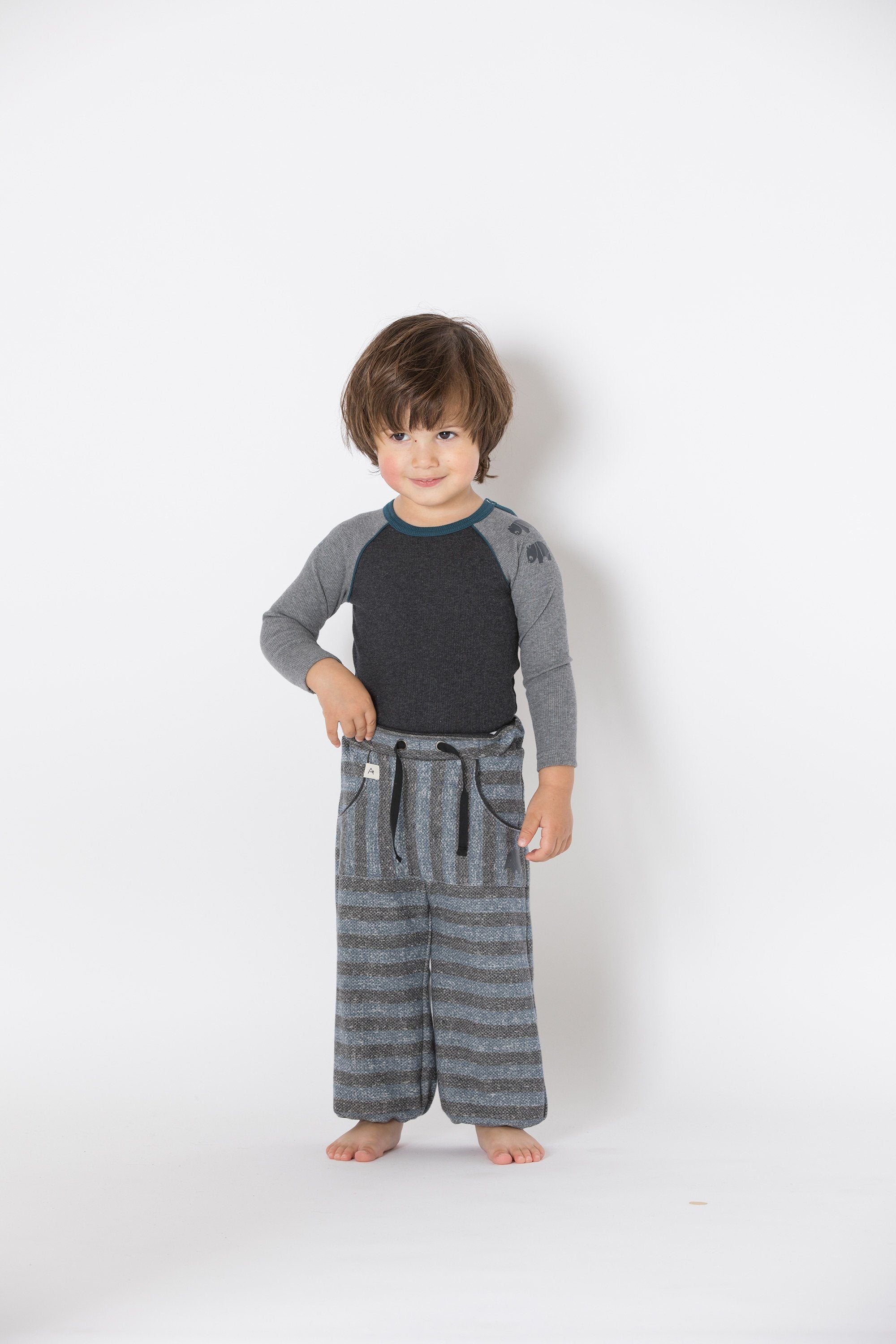 Hillan baggy pants - phantom melange striped Bottoms Alba of Denmark 