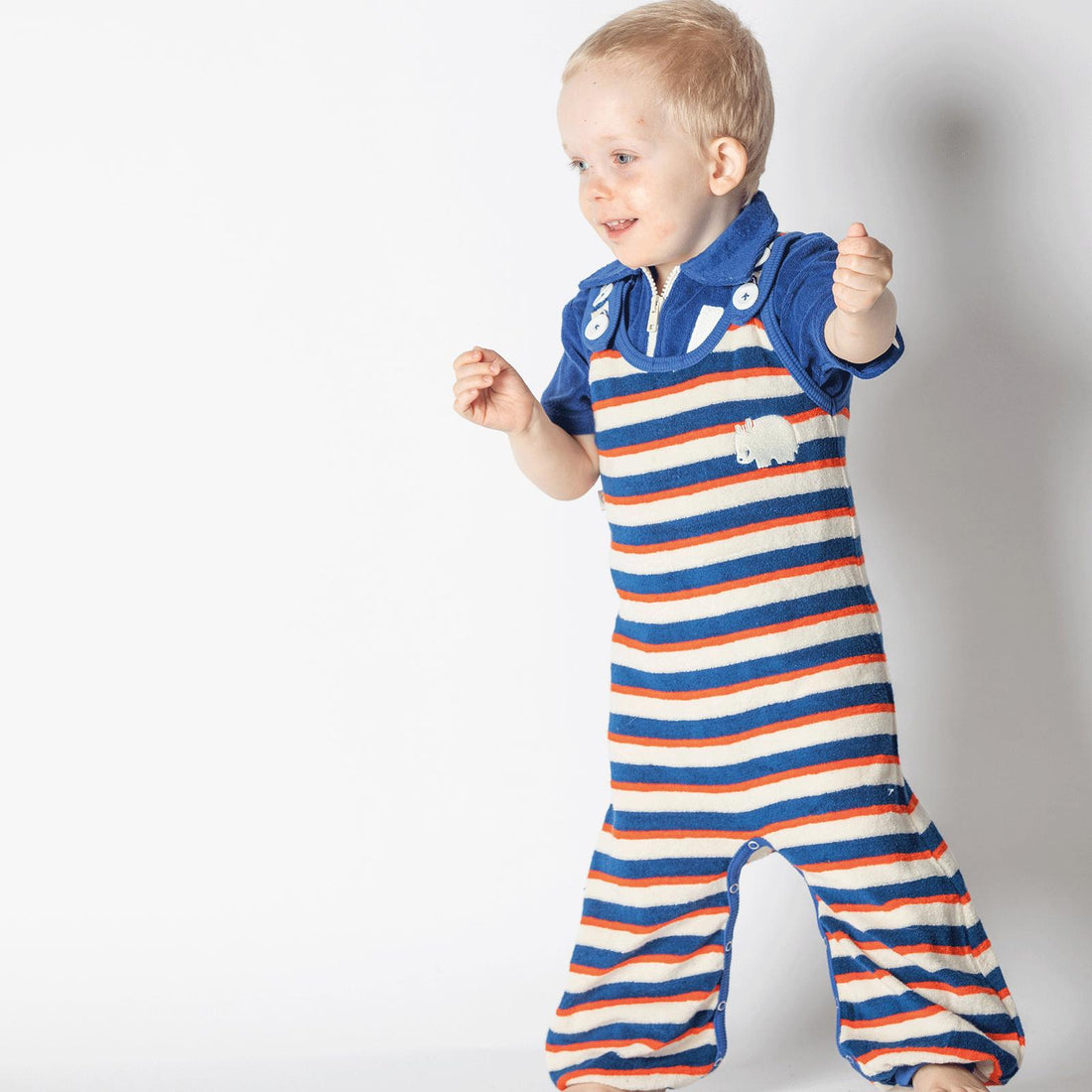 Happy crawlers solidate blue striped AlbaBaby Dungarees Alba of Denmark 