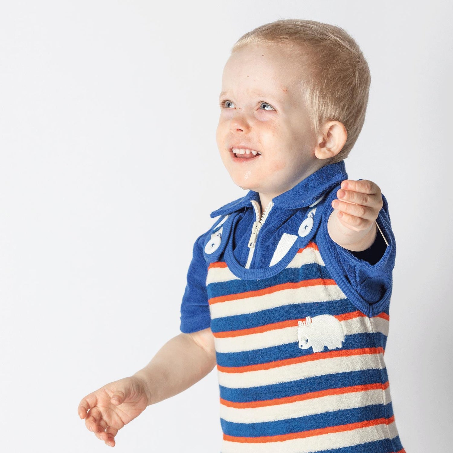 Happy crawlers solidate blue striped AlbaBaby Dungarees Alba of Denmark 