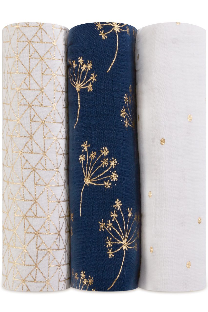 Metallic gold deco muslins swaddle 3-pack Muslin Aden + Anais 