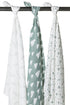 3 musselinas feathers green white 120 x 120 cm Muslin Meyco 