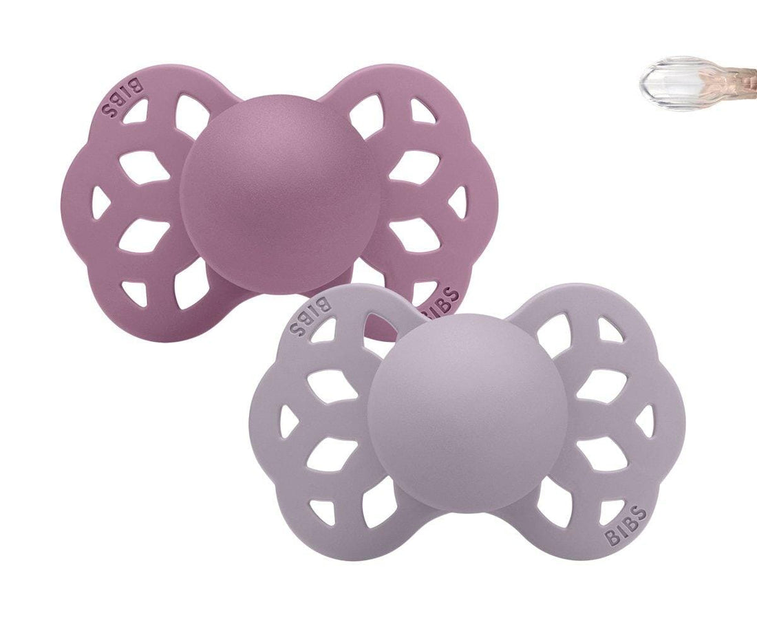 2 chupetas BIBS Infinity simétrica silicone fossil grey | mauve Pacifier BIBS 