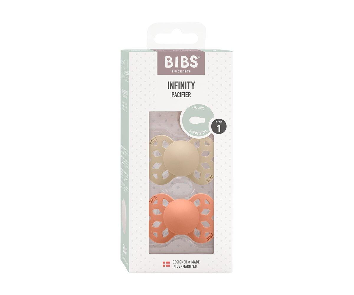 2 chupetas BIBS Infinity simétrica silicone vanilla | peach pacifier BIBS 