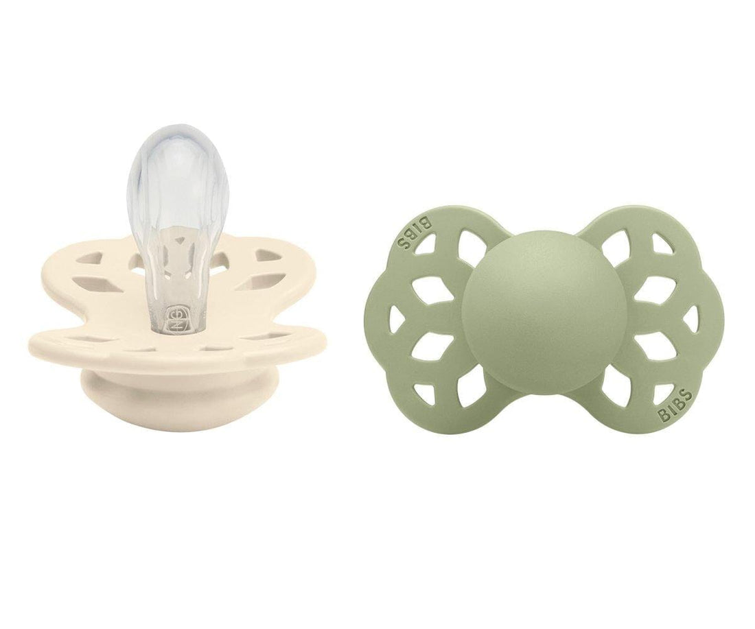2 chupetas BIBS Infinity simétrica silicone sage | ivory pacifier BIBS