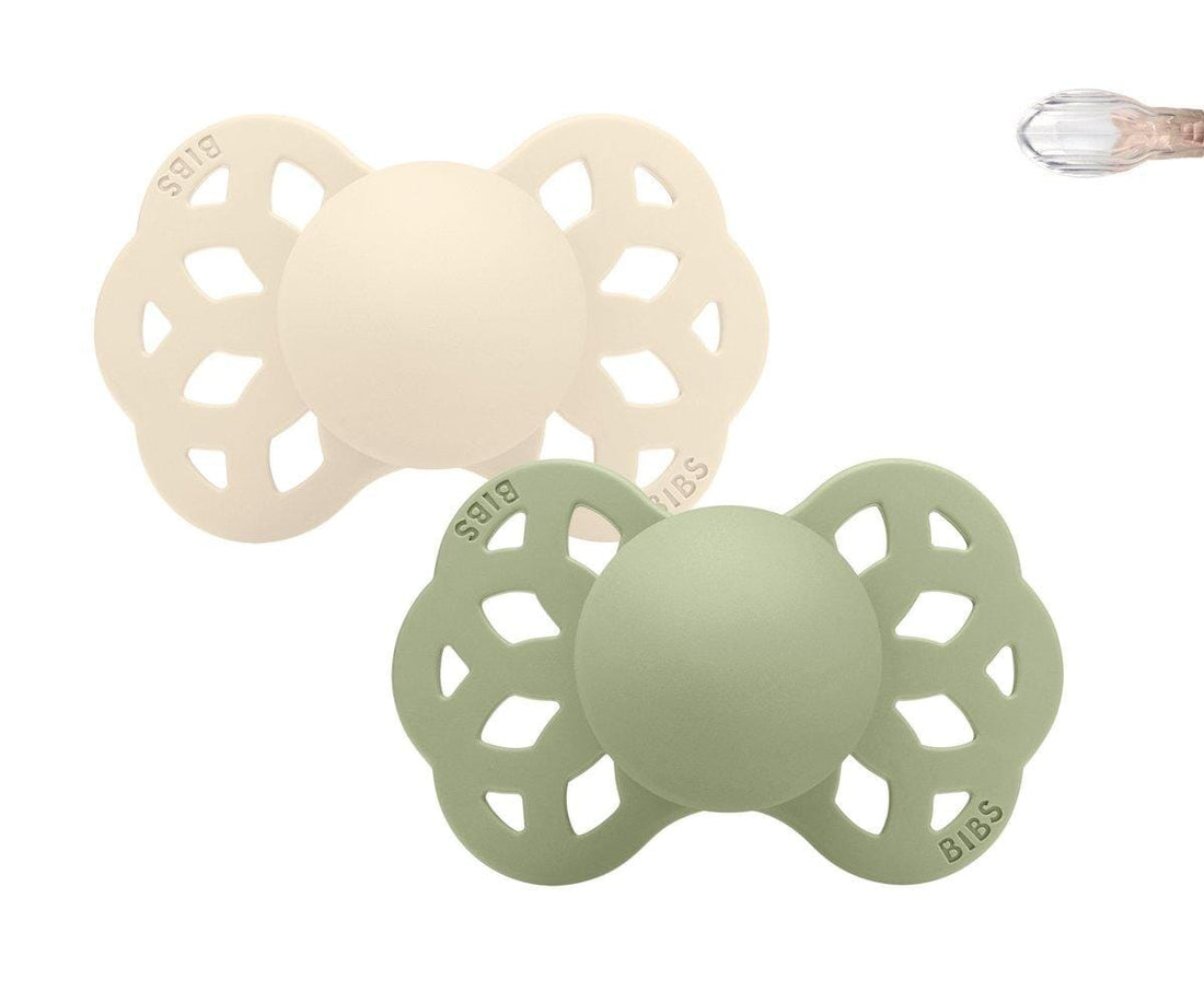 2 chupetas BIBS Infinity simétrica silicone sage | ivory pacifier BIBS