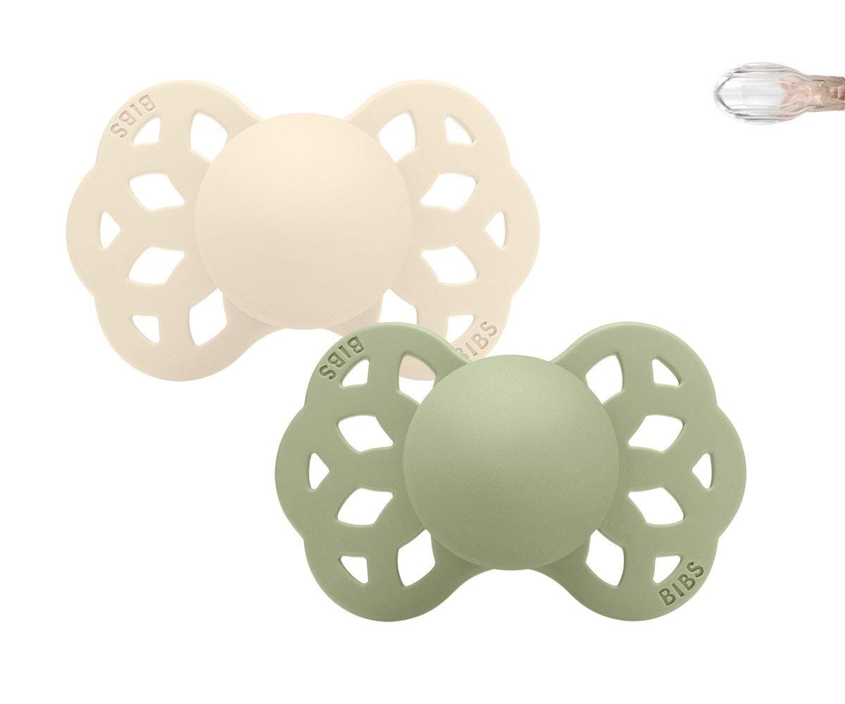 2 chupetas BIBS Infinity simétrica silicone sage | ivory pacifier BIBS 