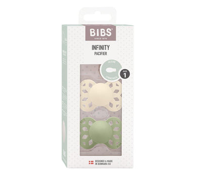 2 chupetas BIBS Infinity simétrica silicone sage | ivory pacifier BIBS 