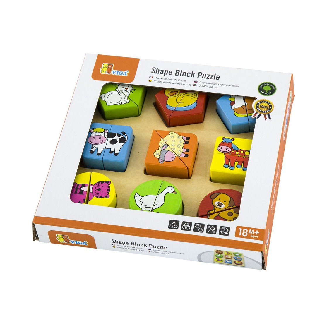 Geometry shape sorting puzzle - farm animals Toys Viga Toys