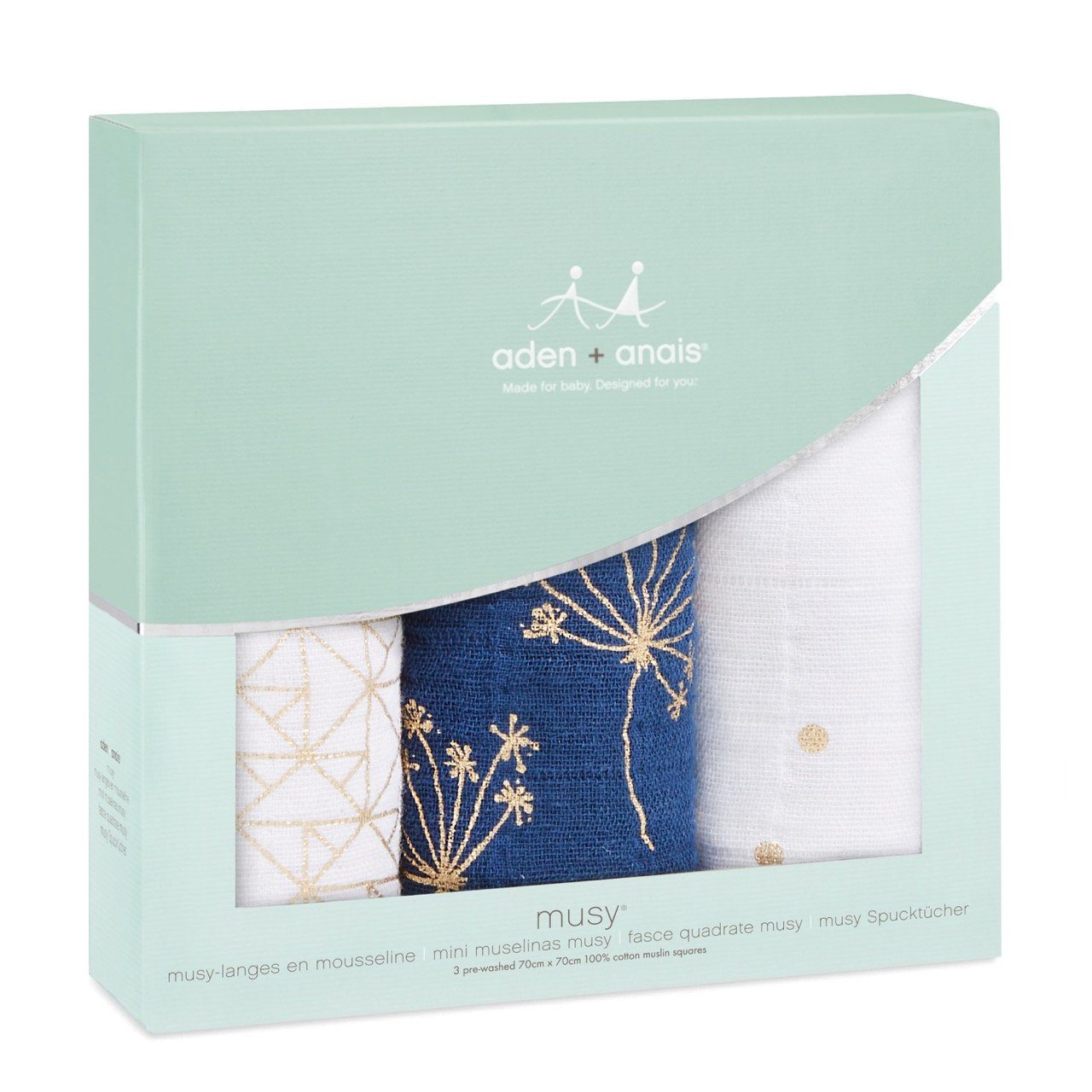 Muslin squares metallic gold deco 3-pack Muslin Aden + Anais 