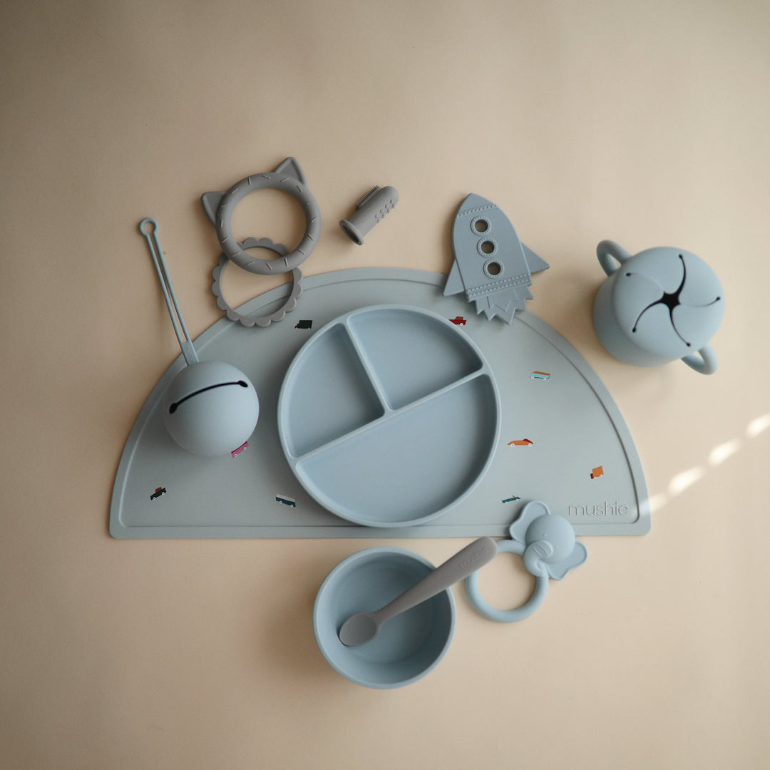 Silicone suction plate powder blue mushie meal mushie 