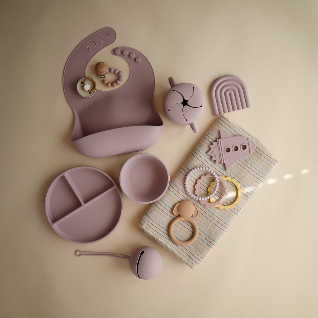 Silicone suction plate soft lilac mushie meal mushie 