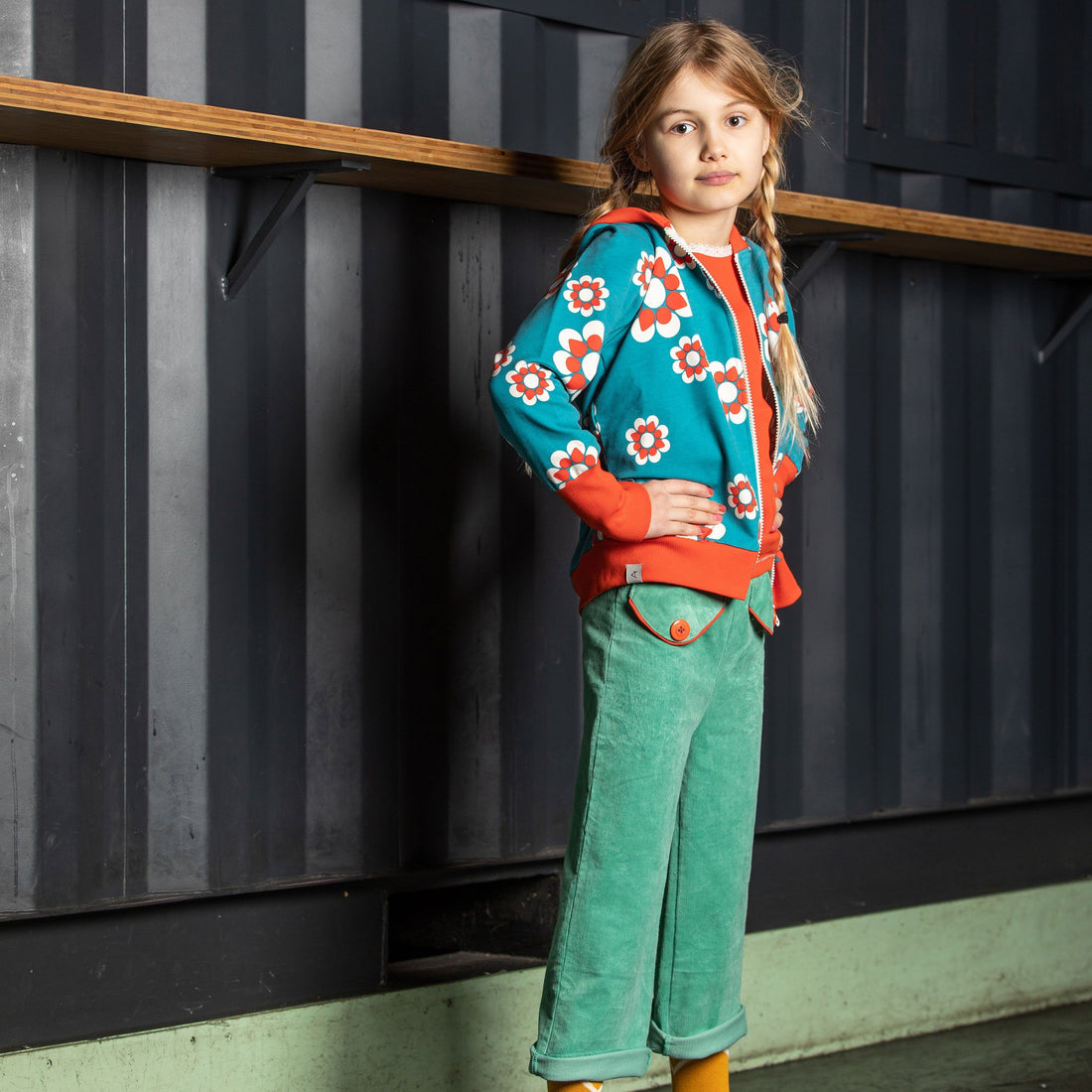 Flower power pants creme de menthe AlbaBaby Pants Alba of Denmark