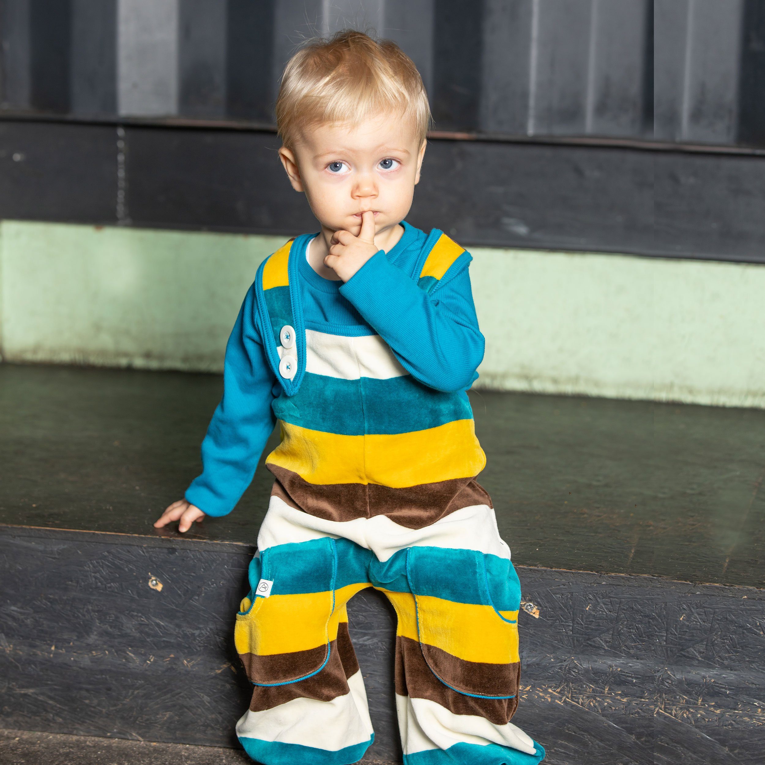 Baggy crawlers turkish tile love stripes AlbaBaby Dungarees Alba of Denmark 