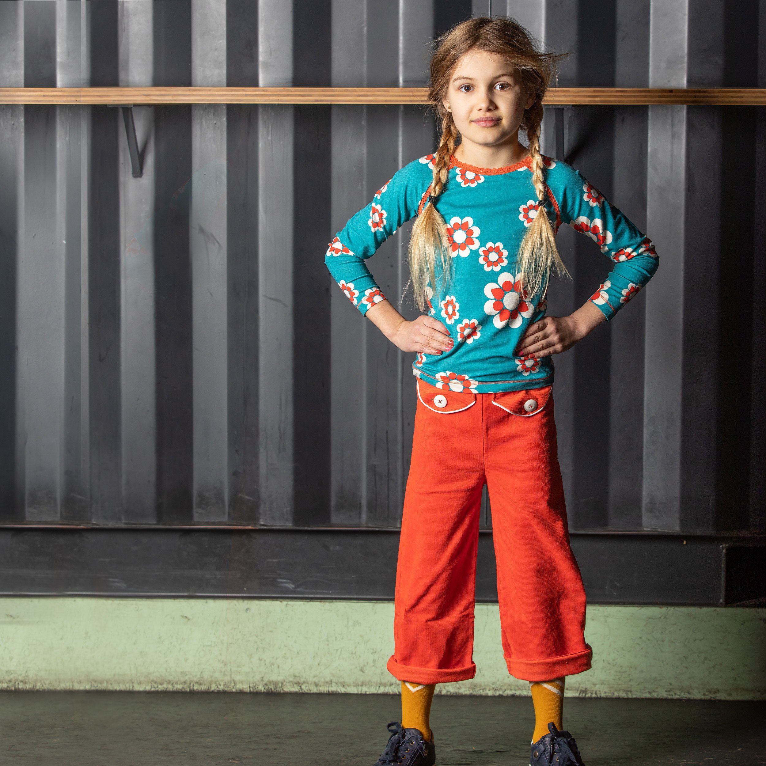 Flower power pants spicy orange AlbaBaby Pants Alba of Denmark 